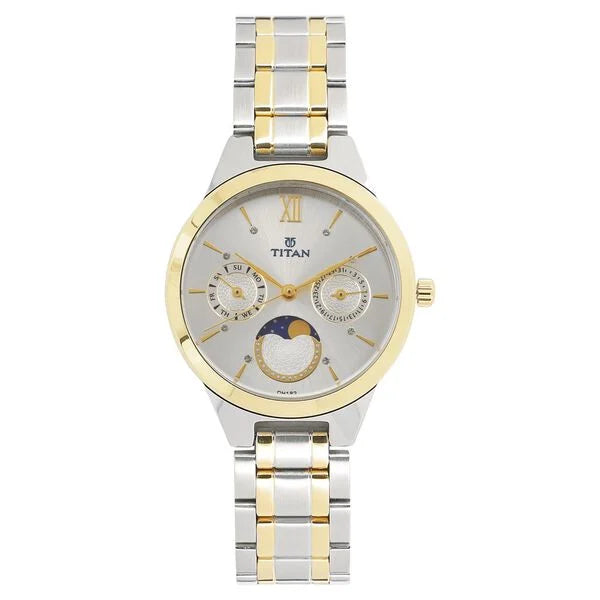 Titan NT2590BM01 Elegance Monophase Two-Tone White Dial Women's Watch