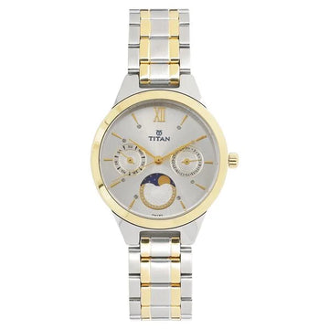 Titan NT2590BM01 Elegance Monophase Two-Tone White Dial Women's Watch