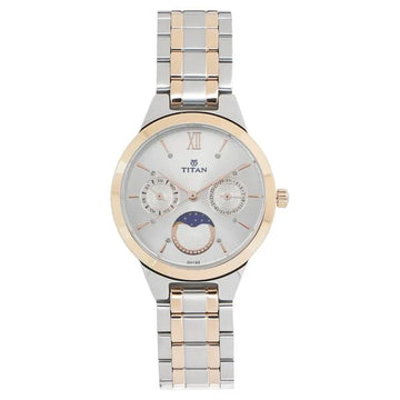 Titan NT2590KM01 Elegance Moon phase Two-Tone White Dial Women's Watch
