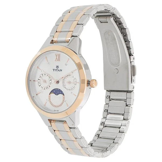 Titan NT2590KM01 Elegance Moon phase Two-Tone White Dial Women's Watch