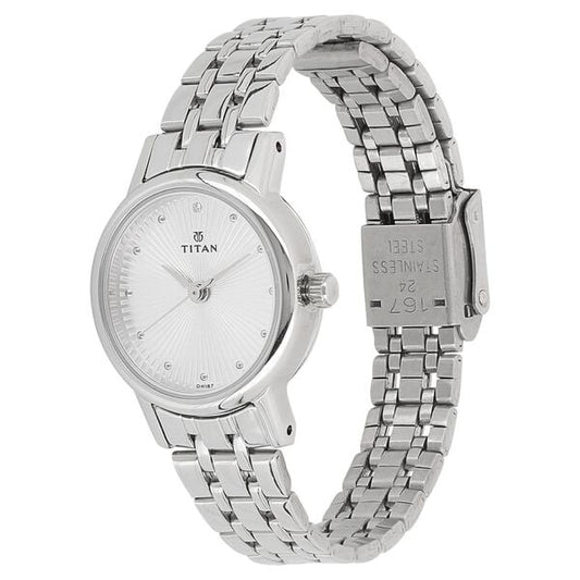 Titan Quartz Analog Silver Dial Stainless Steel Strap Watch for Women