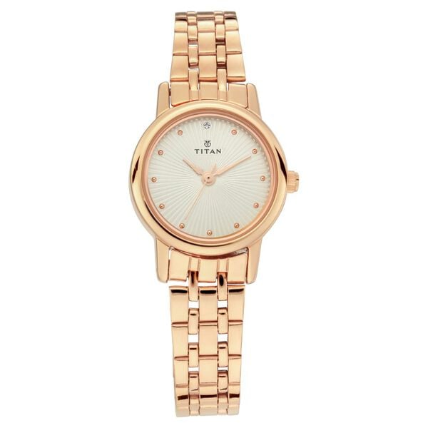 Titan Quartz Analog Silver Dial Rose Gold Stainless Steel Strap Watch For Women
