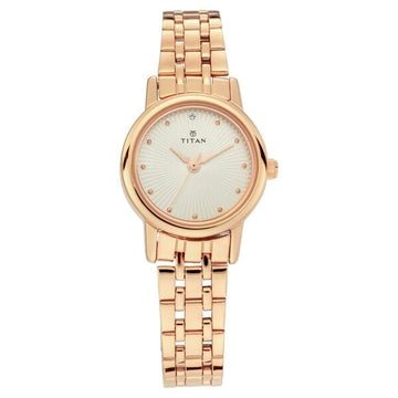 Titan Quartz Analog Silver Dial Rose Gold Stainless Steel Strap Watch For Women