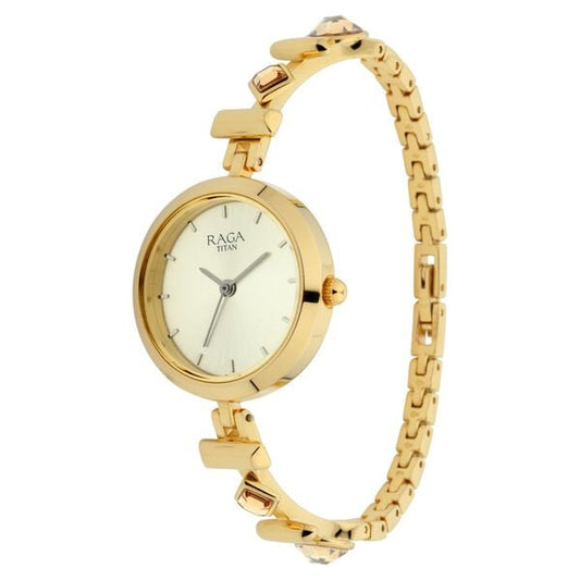 Titan Raga Facets Champagne Dial Analog Stainless Steel Strap Watch for Women