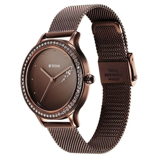 Titan NT2634QM01 Purple Glam It Up Brown Dial Women's Watch