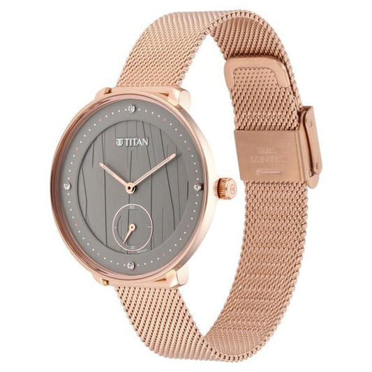 Titan Workwear Black Dial Women Watch With Stainless Steel Strap