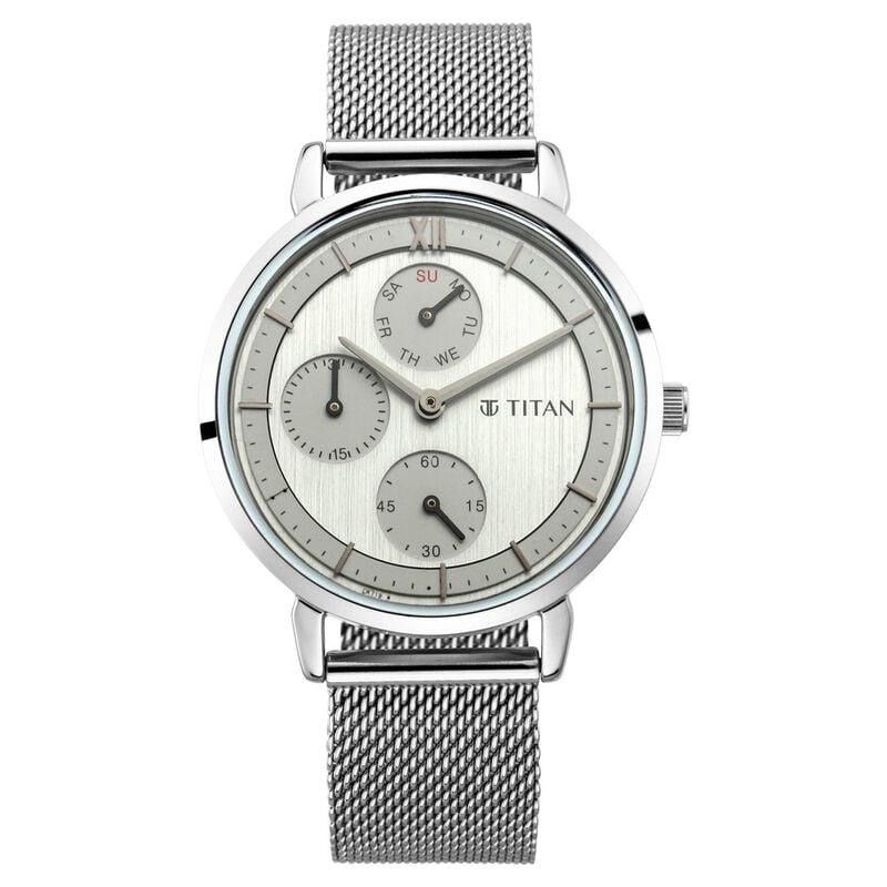 Lean Silver 2652SM01-Titan Women's Regal: Roman Numeral Silver Dial & Metal Strap