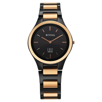 Titan Edge Ceramic Quartz Analog Black Dial Ceramic Strap Watch For Women