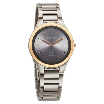 Titan Edge Ceramic Quartz Analog Grey Dial Ceramic Strap Watch For Women