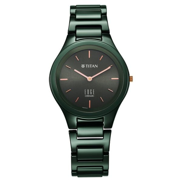 Titan Edge Ceramic Quartz in Glossy Green Dial Watch for Women