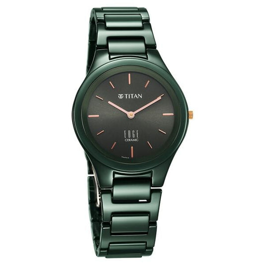 Titan Edge Ceramic Quartz in Glossy Green Dial Watch for Women