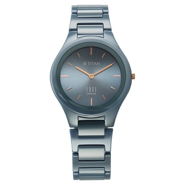 Titan Edge Ceramic Quartz Analog Blue Dial Ceramic Strap Watch For Women