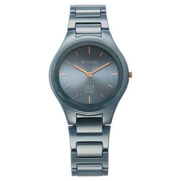 Titan Edge Ceramic Quartz Analog Blue Dial Ceramic Strap Watch For Women