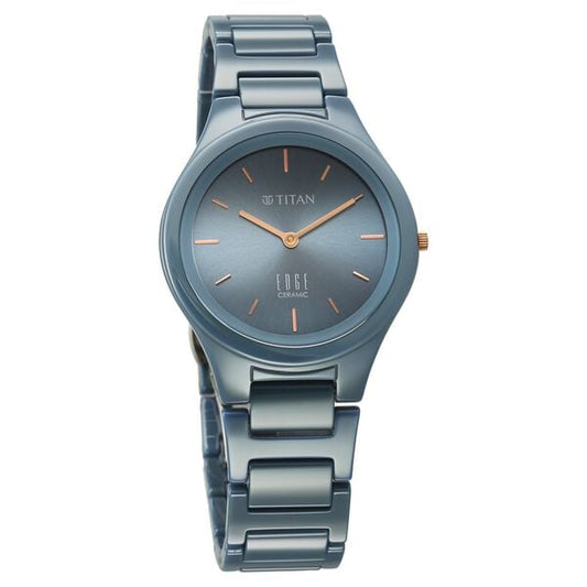 Titan Edge Ceramic Quartz Analog Blue Dial Ceramic Strap Watch For Women