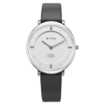 Titan Edge Quartz Analog Grey Dial Grey Leather Strap Watch For Women
