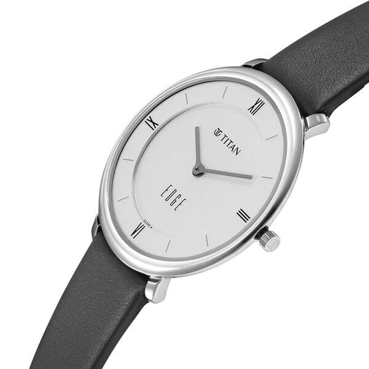 Titan Edge Quartz Analog Grey Dial Grey Leather Strap Watch For Women