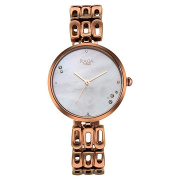 Titan Raga Chic Mother Of Pearl Dial Analog Metal Strap Watch for Women