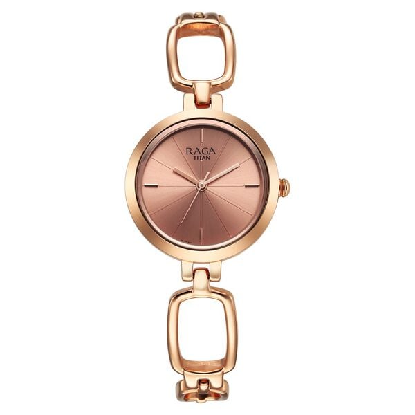 Titan Raga Quartz Analog Rose Gold Round Dial Rose Gold Metal Strap Watch For Women