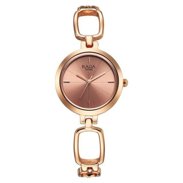 Titan Raga Quartz Analog Rose Gold Round Dial Rose Gold Metal Strap Watch For Women