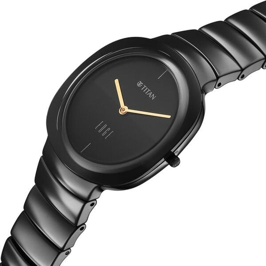 Titan Edge Squircle Quartz Analog Black Dial Ceramic Strap Watch For Women