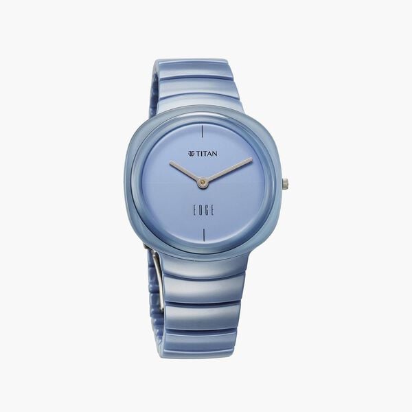 Titan Edge Squircle Quartz Analog Blue Dial Blue Ceramic Strap Watch For Women