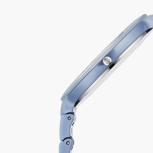 Titan Edge Squircle Quartz Analog Blue Dial Blue Ceramic Strap Watch For Women