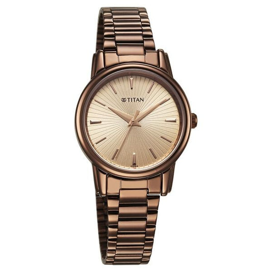 Titan Karishma Quartz Analog Beige Dial Brown Stainless Steel Strap Watch For Women