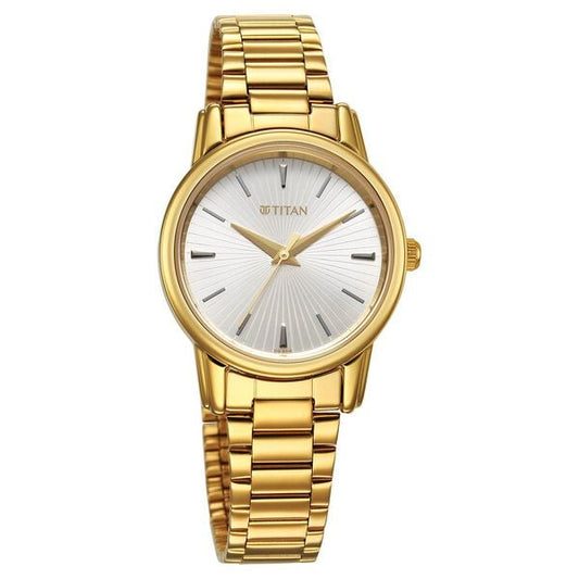 Titan Karishma Quartz Analog Silver Dial Golden Stainless Steel Strap Watch For Women