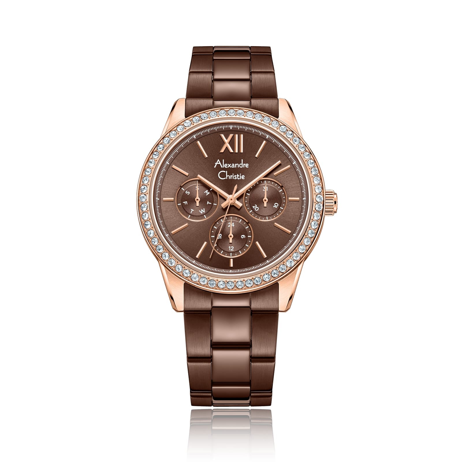 Alexandre Christie AC 2A46 BFB Multifunction Watch For Women – Brown Rose Gold