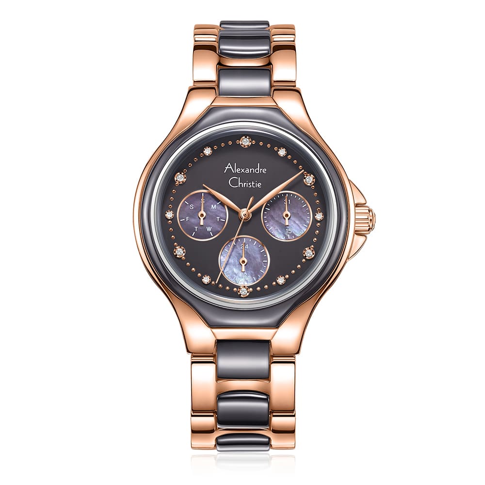 Alexandre Christie AC 2B03 BFB Ladies Multifunction Watch – Grey Rose Gold
