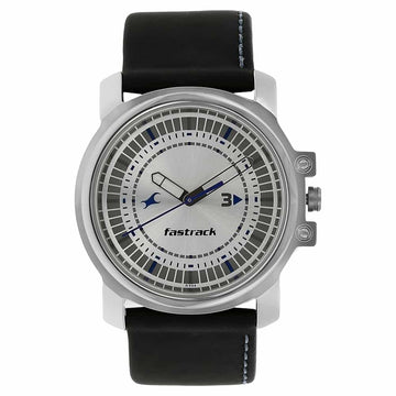 NR3039SL01 SILVER DIAL BLACK LEATHER STRAP WATCH - Kamal Watch Company
