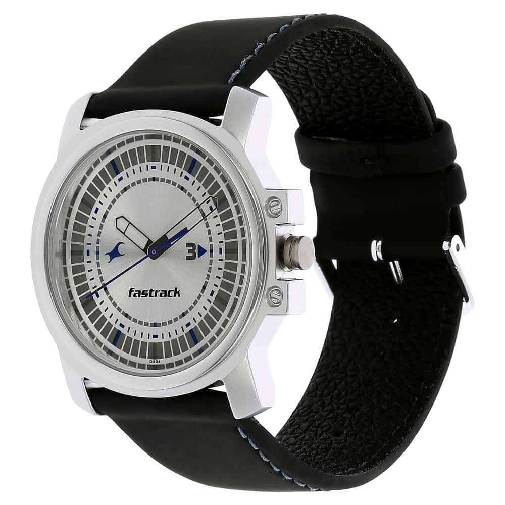 NR3039SL01 SILVER DIAL BLACK LEATHER STRAP WATCH - Kamal Watch Company