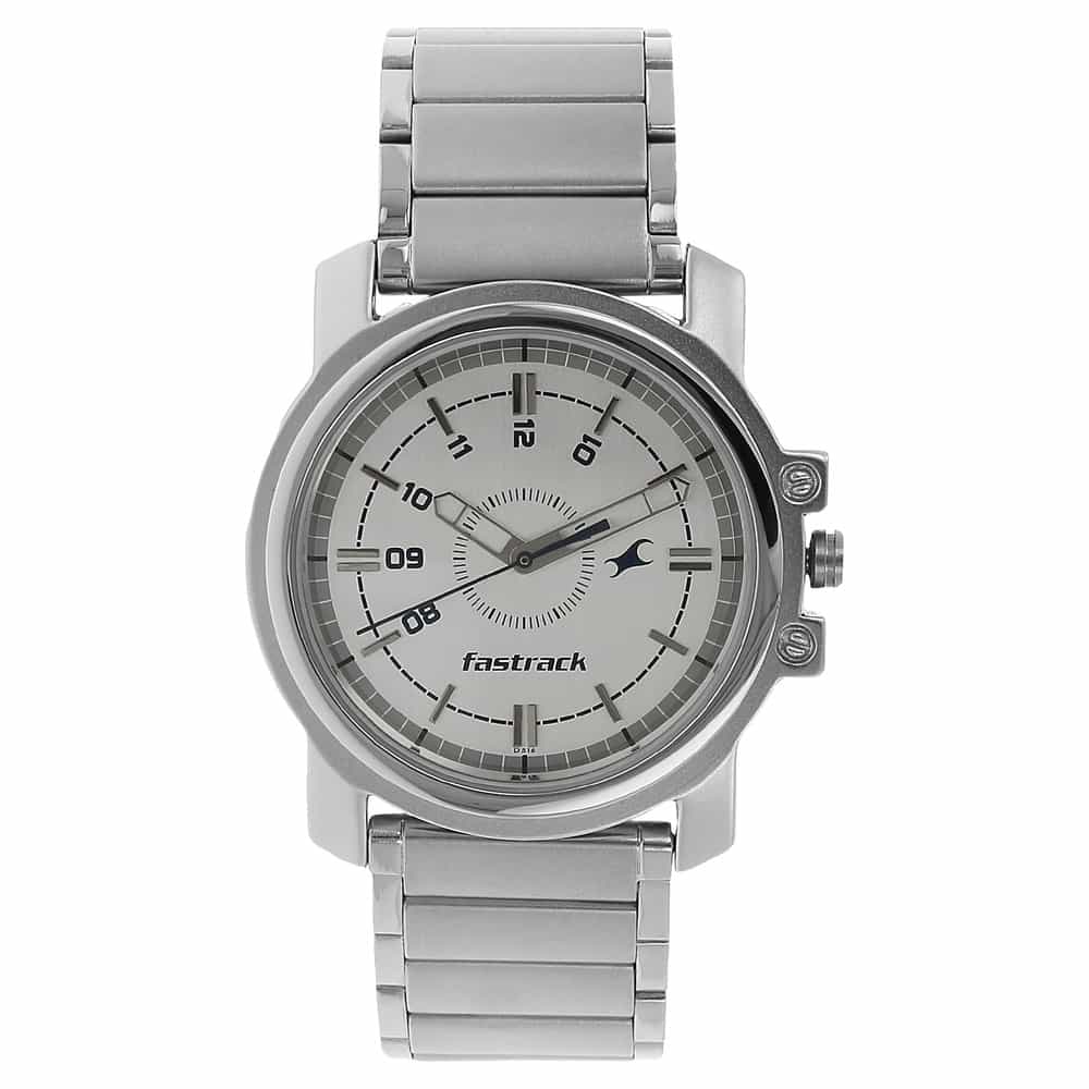 NR3039SM01 WHITE DIAL SILVER STAINLESS STEEL STRAP WATCH - Kamal Watch Company