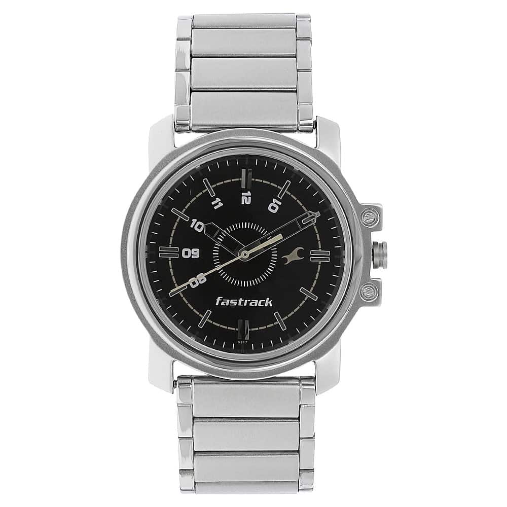 NR3039SM02 BLACK DIAL SILVER STAINLESS STEEL STRAP WATCH - Kamal Watch Company