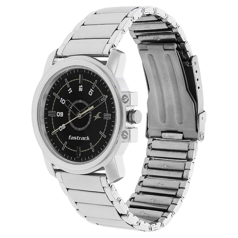 NR3039SM02 BLACK DIAL SILVER STAINLESS STEEL STRAP WATCH - Kamal Watch Company