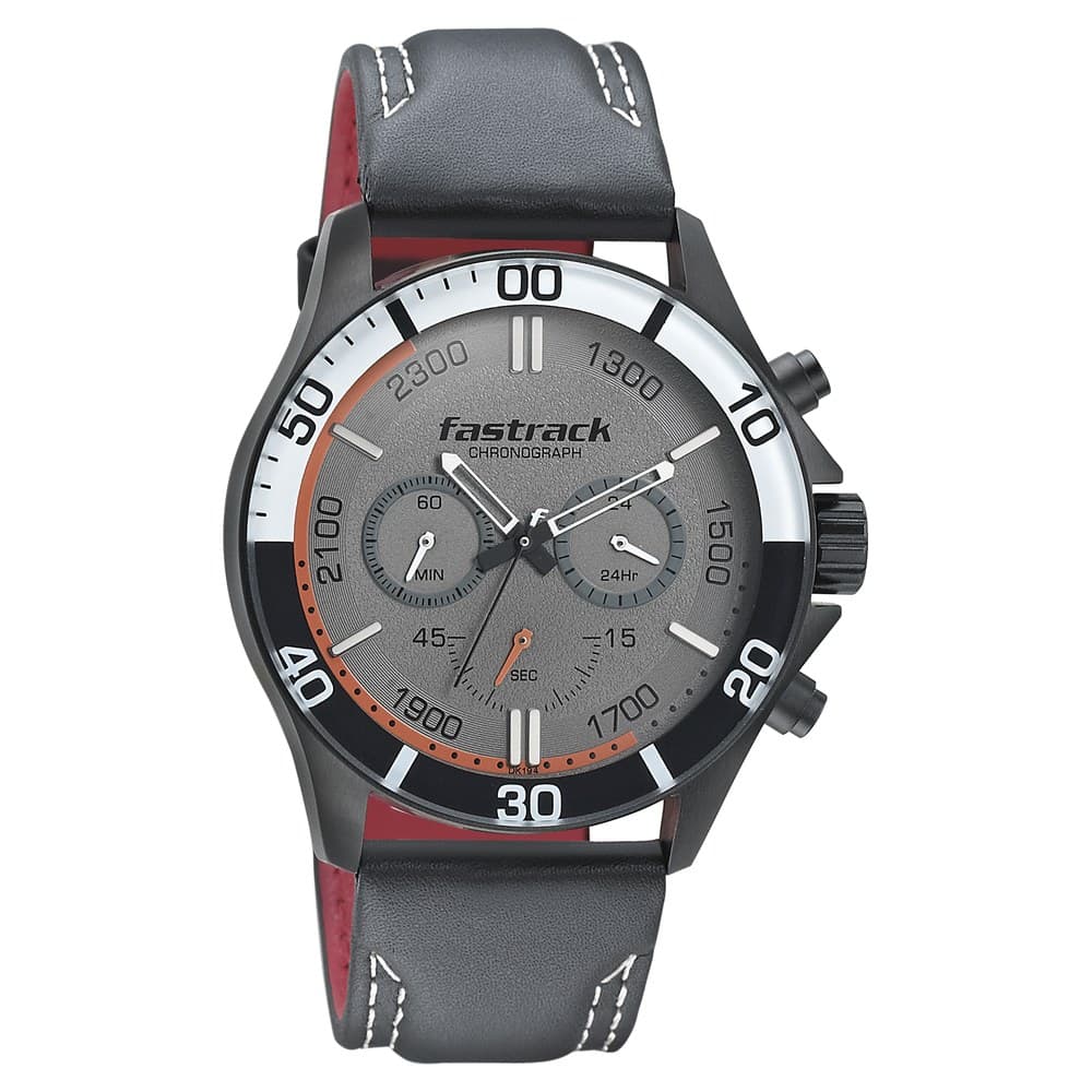 NR3072NL01 GREY DIAL LEATHER STRAP WATCH - Kamal Watch Company