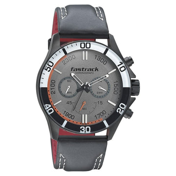 NR3072NL01 GREY DIAL LEATHER STRAP WATCH - Kamal Watch Company