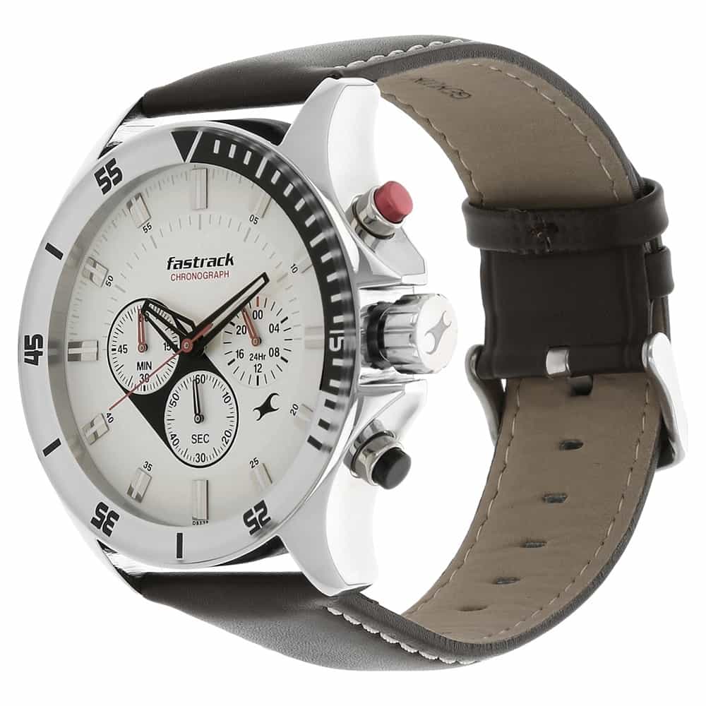 NR3072SL01 BIG TIME WHITE DIAL LEATHER STRAP WATCH - Kamal Watch Company