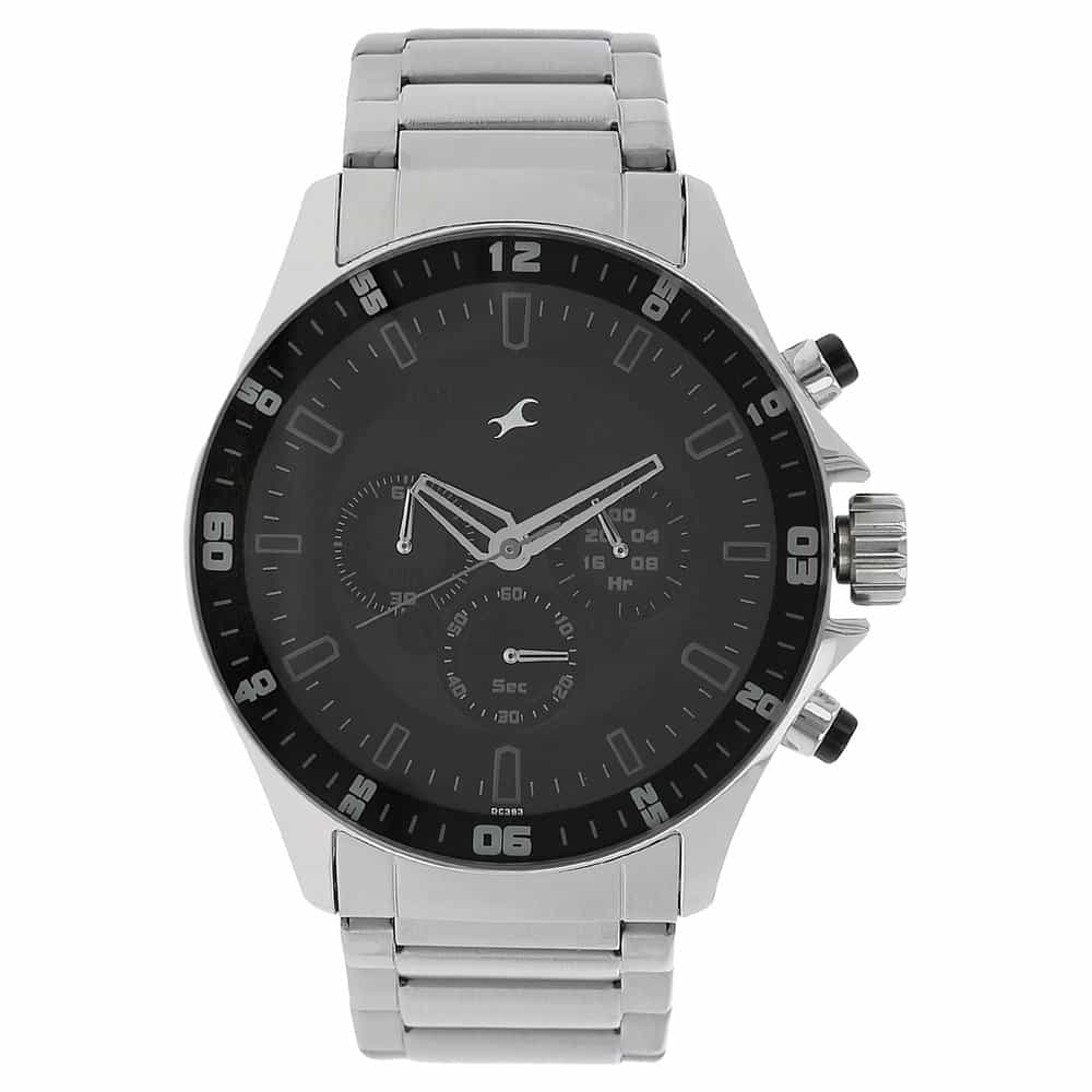 NR3072SM01 BIG TIME BLACK DIAL SILVER STAINLESS STEEL STRAP WATCH - Kamal Watch Company