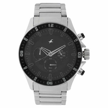 NR3072SM01 BIG TIME BLACK DIAL SILVER STAINLESS STEEL STRAP WATCH - Kamal Watch Company