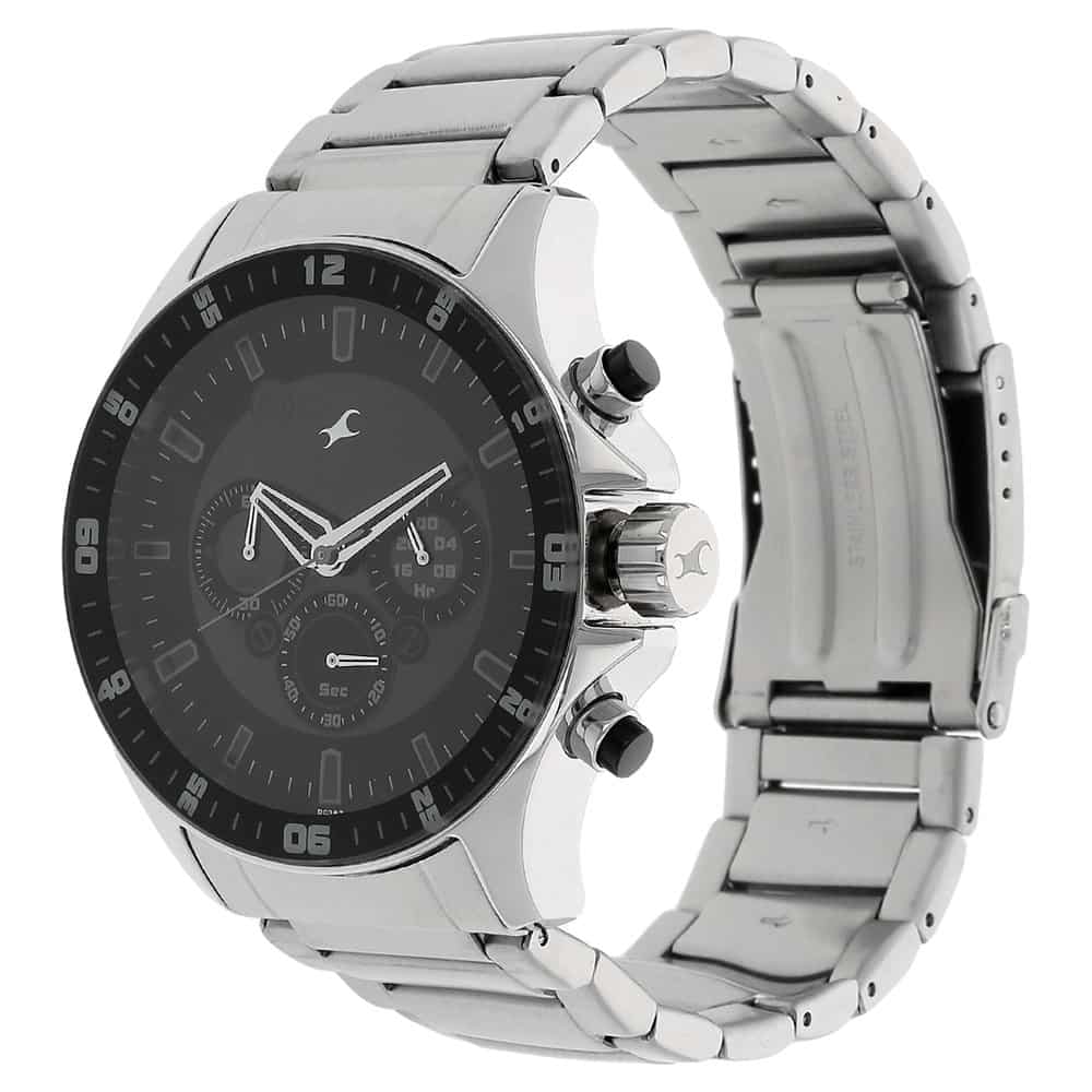 NR3072SM01 BIG TIME BLACK DIAL SILVER STAINLESS STEEL STRAP WATCH - Kamal Watch Company