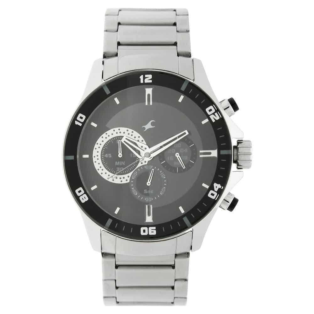 NR3072SM02 BIG TIME BLACK DIAL SILVER STAINLESS STEEL STRAP WATCH