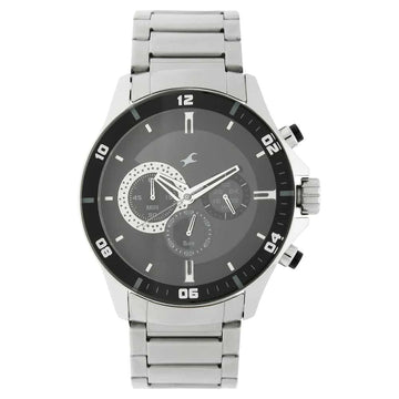 NR3072SM02 BIG TIME BLACK DIAL SILVER STAINLESS STEEL STRAP WATCH - Kamal Watch Company