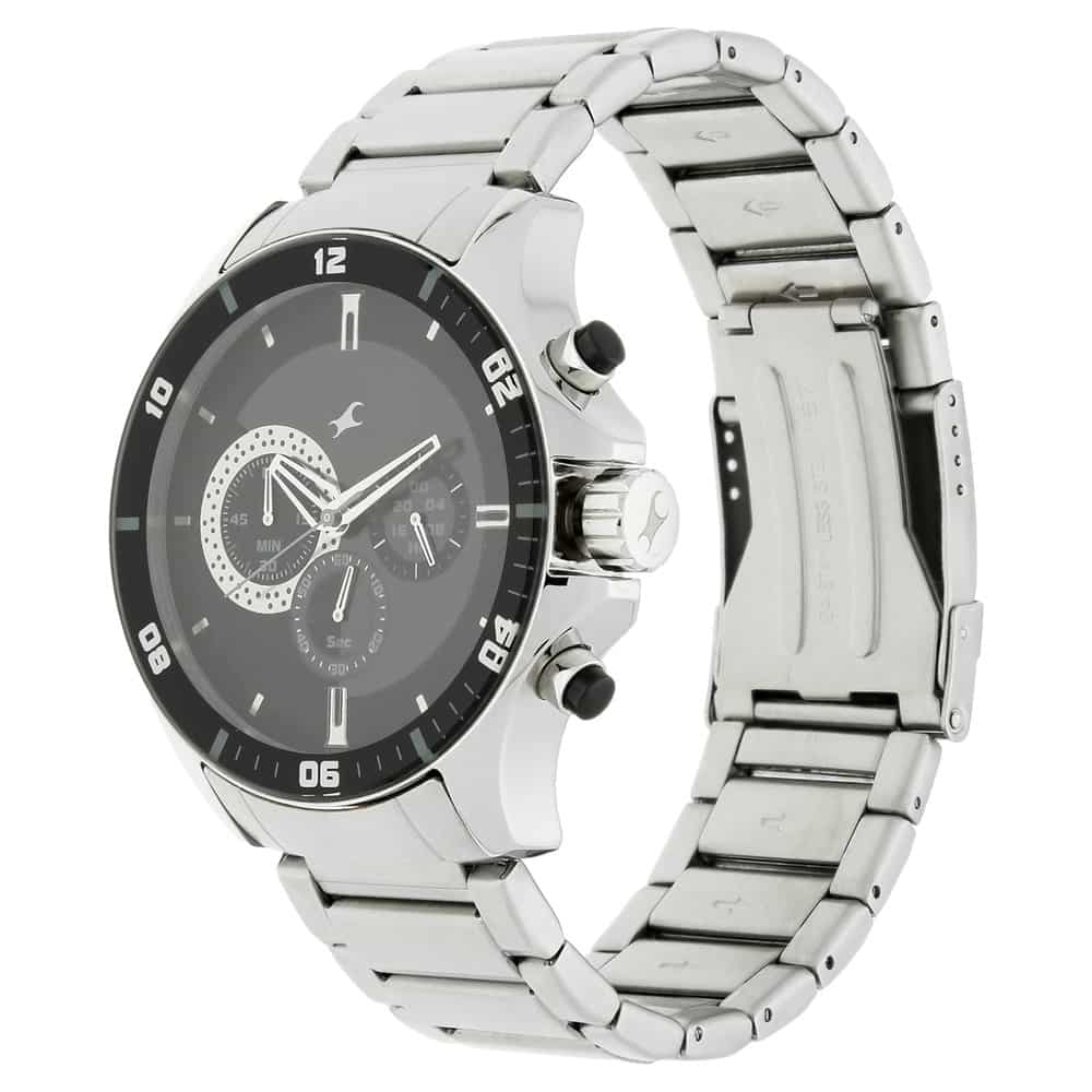 NR3072SM02 BIG TIME BLACK DIAL SILVER STAINLESS STEEL STRAP WATCH - Kamal Watch Company