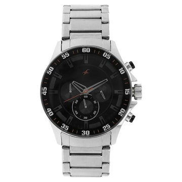 NR3072SM04 BIG TIME BLACK DIAL SILVER METAL STRAP WATCH - Kamal Watch Company