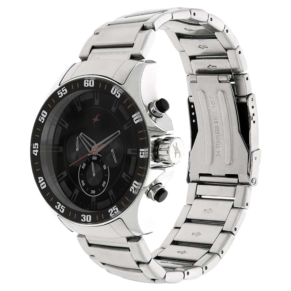 NR3072SM04 BIG TIME BLACK DIAL SILVER METAL STRAP WATCH - Kamal Watch Company
