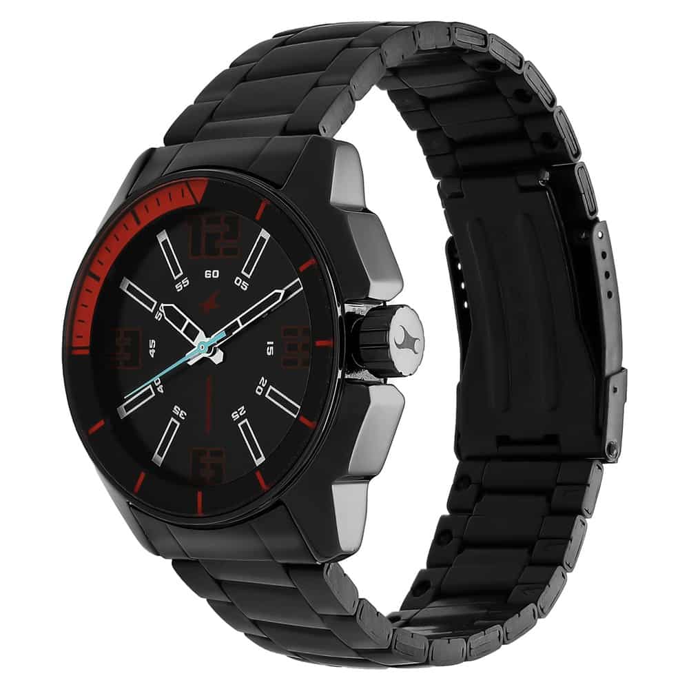NR3089NM02 BLACK DIAL STAINLESS STEEL STRAP WATCH - Kamal Watch Company