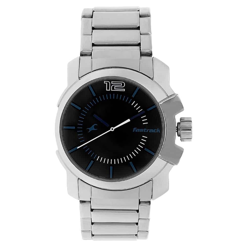NR3097SM01 BLACK DIAL SILVER STAINLESS STEEL STRAP WATCH