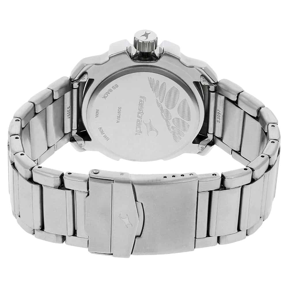 NR3097SM01 BLACK DIAL SILVER STAINLESS STEEL STRAP WATCH - Kamal Watch Company