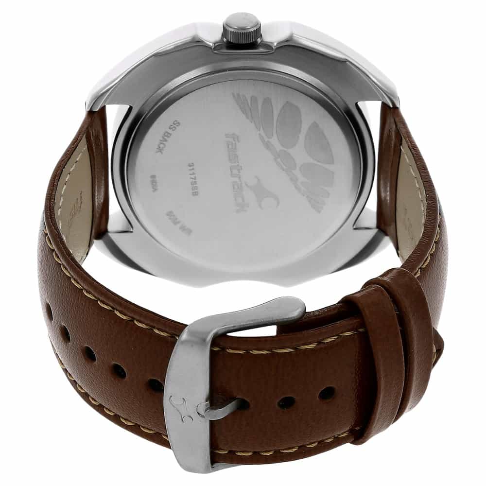 NR3117SL01 WHITE DIAL BROWN LEATHER STRAP WATCH - Kamal Watch Company